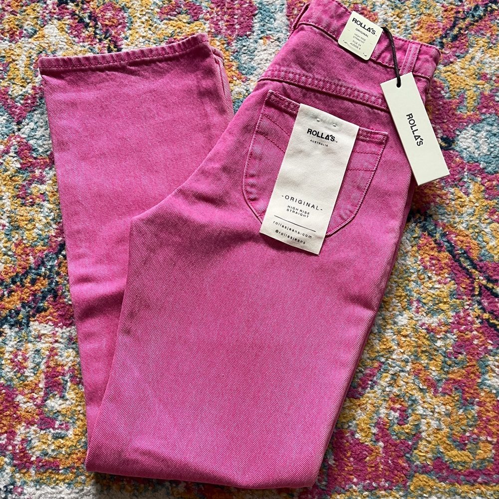 ROLLA’s original high rise straight jeans in pink